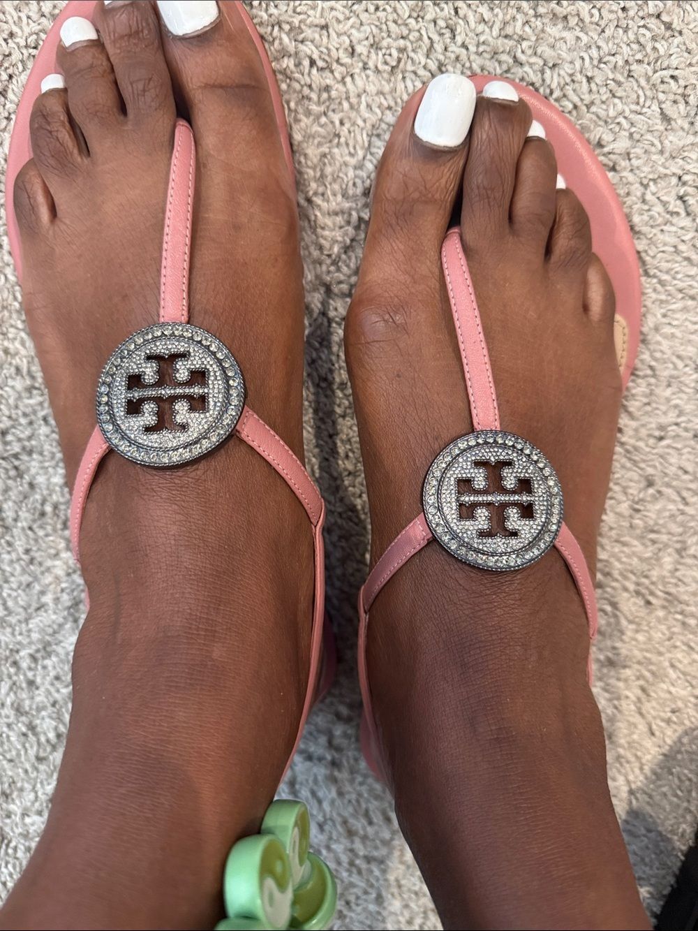 Tory Burch Pink Crystal Logo Thong Sandals